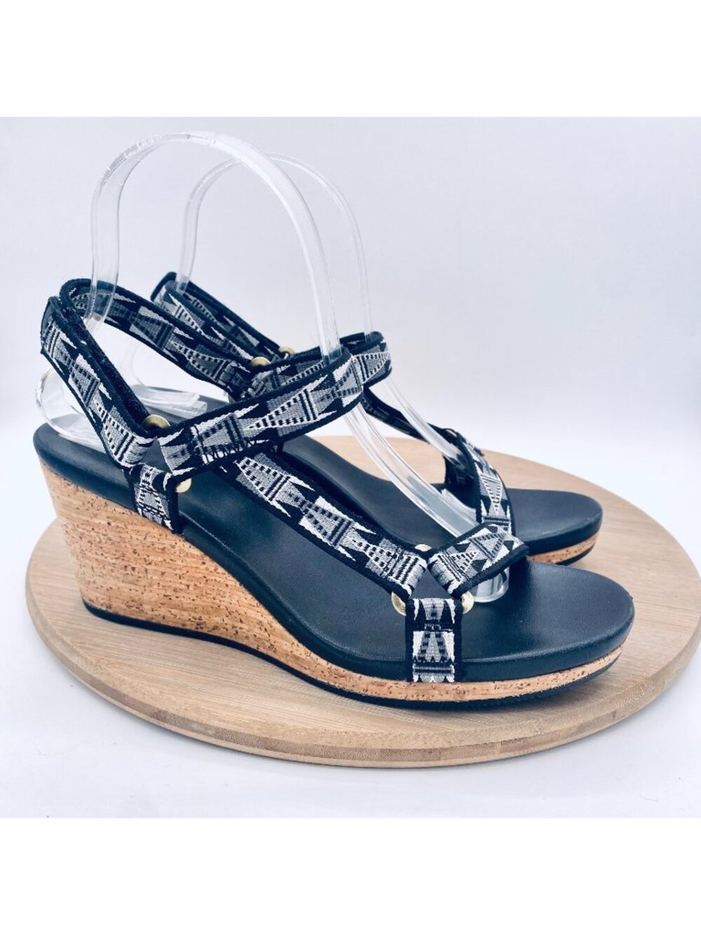 Teva Sandals Womens 8.5 Black Nylon Arrabelle Comfort Slingback Wedge Peep